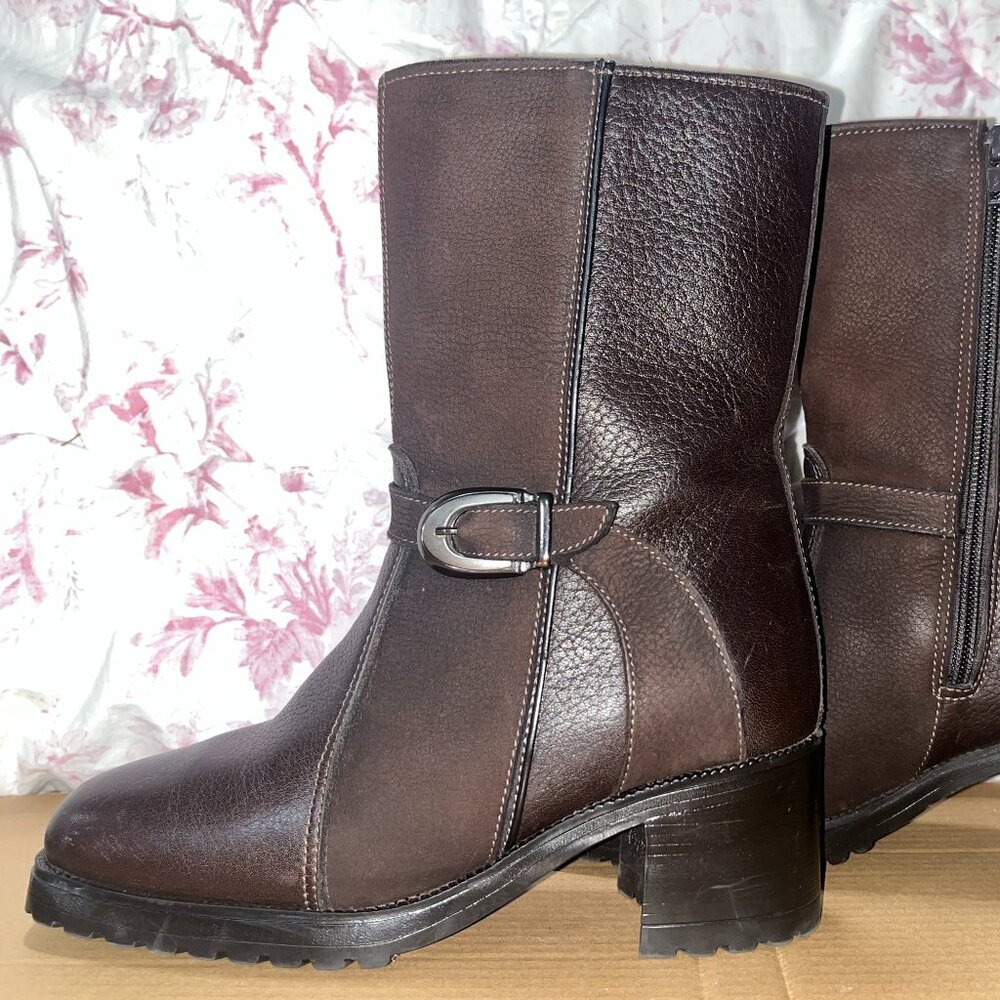 Pajar Leather Dark Brown Shearling Lined Mid Calf Boots with Heel